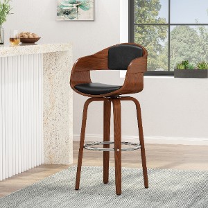 Lyngins Mid-Century Modern Counter Height Bar Stool Set of 2 – Bent Beech Wood Frame, 360° Swivel Bar Stools, Upholstered Counter Stools - 1 of 4