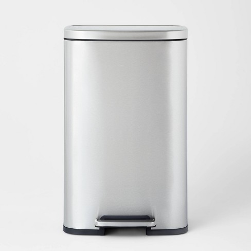 13 Gallon Steel Step Trash Can,Kitchen Trash Can with Lid & Inner Buckets ,  Stainless Steel Rectangular Garbage Bin , 50 L Pedal Soft Step Slow 