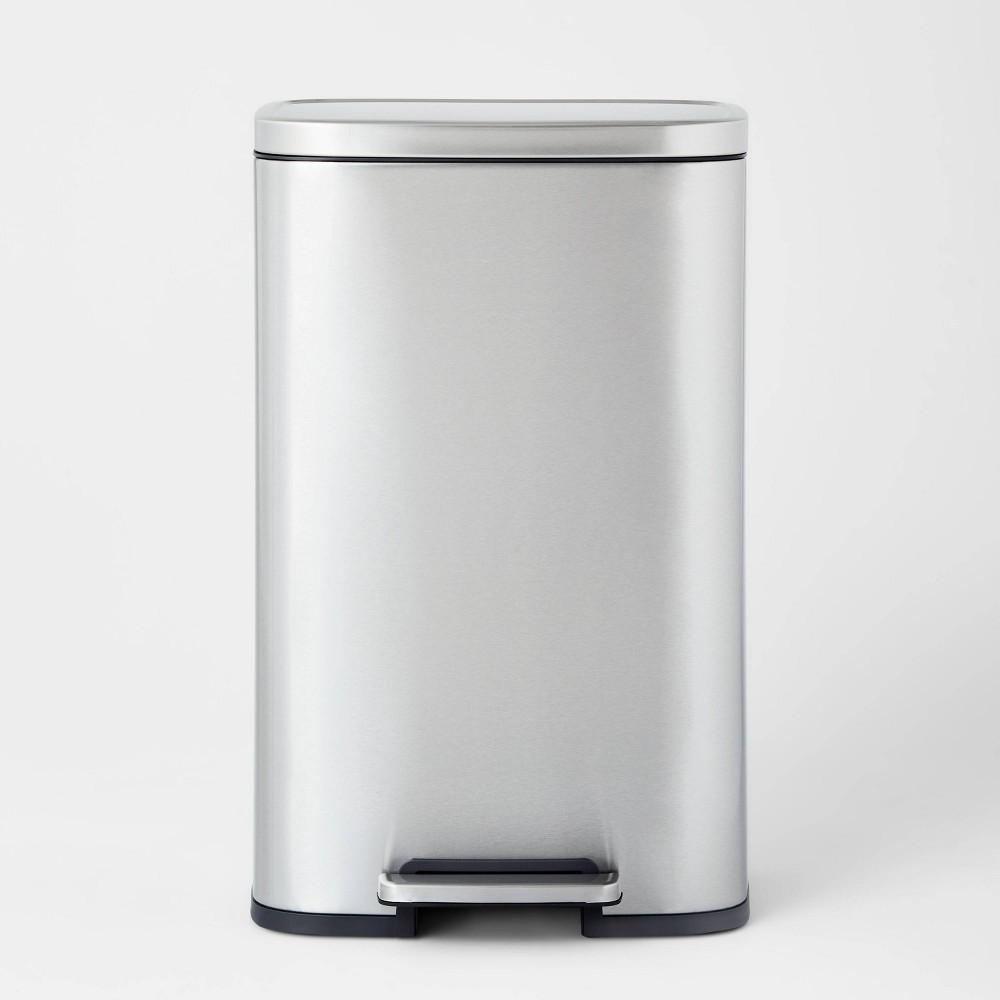 Photos - Waste Bin 45L Rectangular Step Trash Can Silver - Brightroom™: Stainless Steel, Quiet Pedal Lid, Removable Liner, Kitchen Use