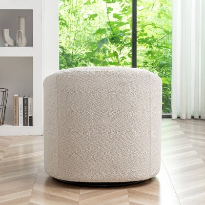 White Boucle Upholstered Swivel Barrel Accent Chair