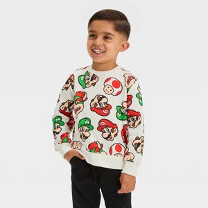 Toddler Boys' Super Mario and Friends Fleece Pullover - Cream - 1 of 3