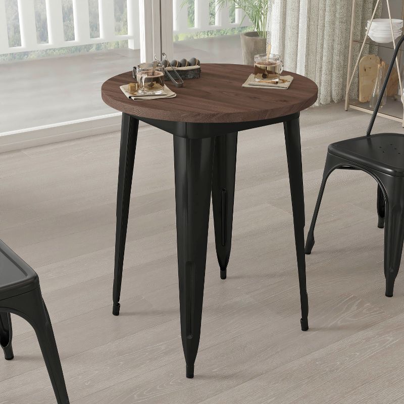 Merrick Lane 24" Round Metal Indoor Table with Galvanized Steel Frame and Rustic Wood Top, 4 of 8