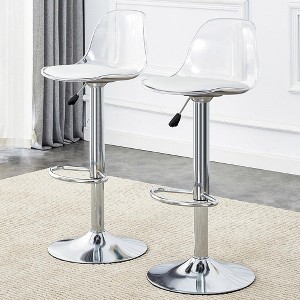 QingMoon Clear Acrylic Bar Stools Set of 2, Modern Adjustable Barstools, Swivel Counter Height Chairs with PU Seats and Footrest for Kitchen Island - 1 of 4