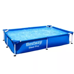 Bestway 56545E Steel Pro Outdoor Rectangular Frame Above Ground Family Kids Swimming Pool with Easy Setup, Blue