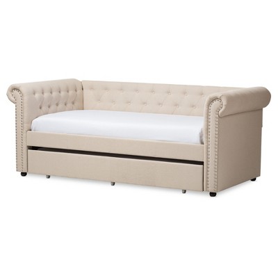 Twin Mabelle Modern and Contemporary Fabric Trundle Daybed - Baxton Studio