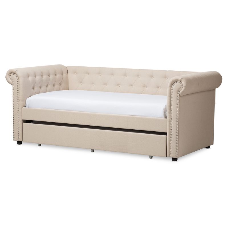 Twin Mabelle Modern and Contemporary Fabric Trundle Daybed - Baxton Studio, 1 of 7