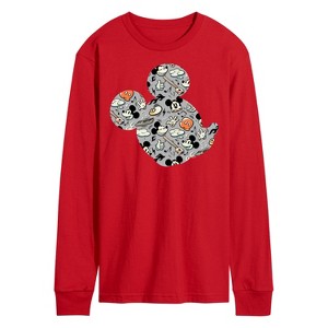 Men's - Disney - Mickey Pattern Silhouette Long Sleeve Graphic T-Shirt - 1 of 3
