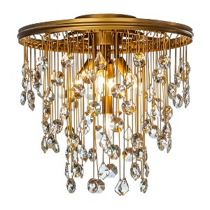 ALOADECOR 5-Light 20" Contemporary and Glam Antique Gold Rain Drop Crystal Flush Mount - 1 of 4
