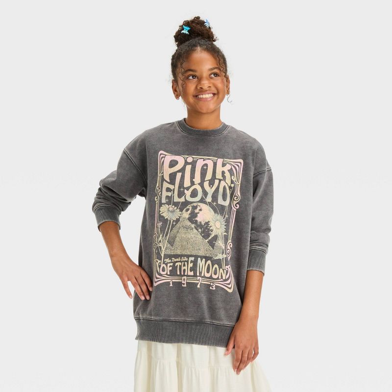 Girls' Oversized Fleece Pink Floyd Graphic Sweatshirt - art class™ Dark Gray, 1 of 5