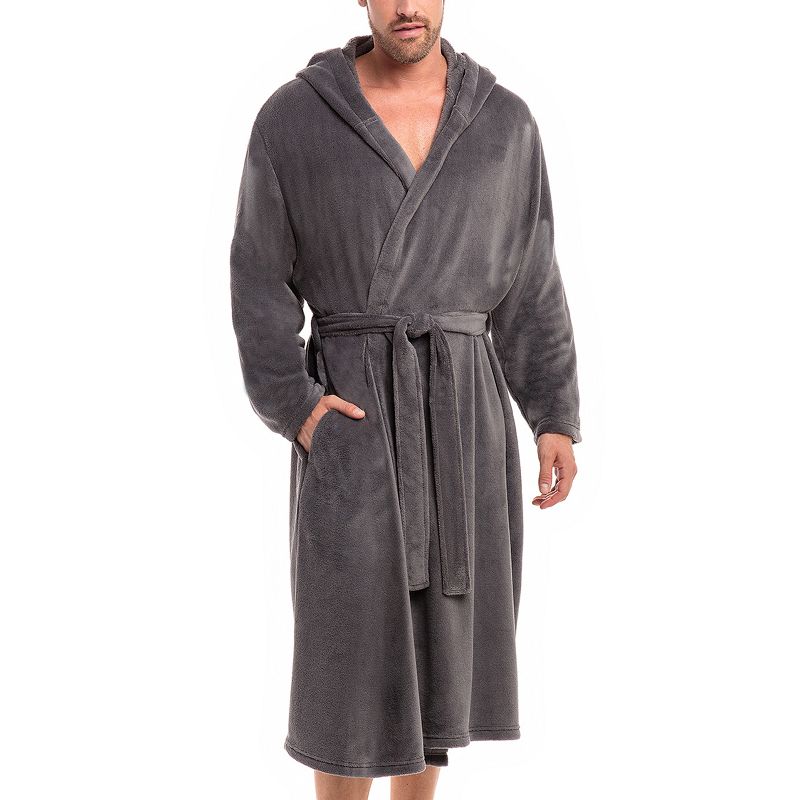 Men's Lightweight Fleece Robe with Hood, Soft Bathrobe, 1 of 7