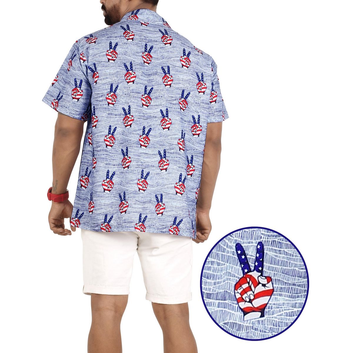 LA LEELA Men's 4th of July Hawaiian Holiday US American Flag Shirt Short Sleeve Button Down Patriotic Shirts for Men 3XL Victory Sign Blue - thumbnail 5