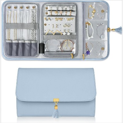 Jewelry Travel Organizer , Portable Leather Jewelry Storage Roll Bag Envelope Clutch