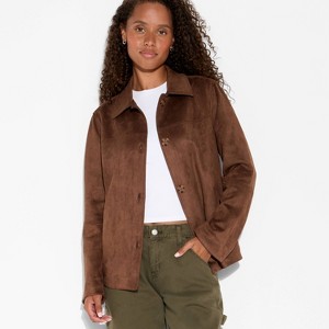 Women's Pointed Collar Faux Suede Chore Coat - Wild Fable™ Brown - 1 of 3