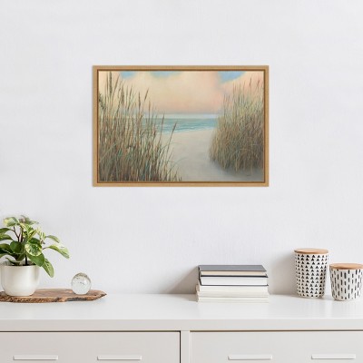 Beach Trail I Coastal Canvas Wall Art with Brown Frame
