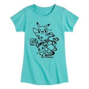 Girls' - Pokémon - Wagara Pikachu Eevee Group Fitted Short Sleeve Graphic T-Shirt - 1 of 4