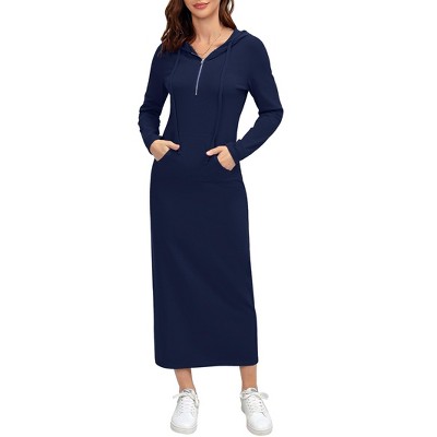 Front Half Zipper Maxi Dress Hoodie Dress Long Sleeve Sweatshirt Hoide Dress Sweat Dress Lounge Dress