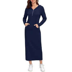 Front Half Zipper Maxi Dress Hoodie Dress Long Sleeve Sweatshirt Hoide Dress Sweat Dress Lounge Dress - 1 of 4