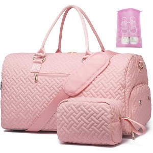 Travel Duffle Bag with Shoe Compartment & Toiletry Bag, Weekender Overnight Carry-On for Women, Gym & Hospital Bag - 1 of 4