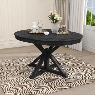 TIRAMISUBEST TREXM Retro Functional Extendable Dining Table with a 12" Leaf for Dining Room and Living Room (Espresso)