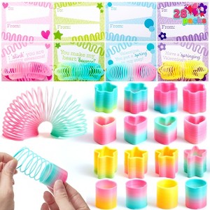 Joyfy 28 Packs Rainbow Springs with Valentine's Day Cards, Bright Colors Coil Spring Toy for Kids Classroom Exchange Gift, Game Prize and Party Favors - 1 of 4