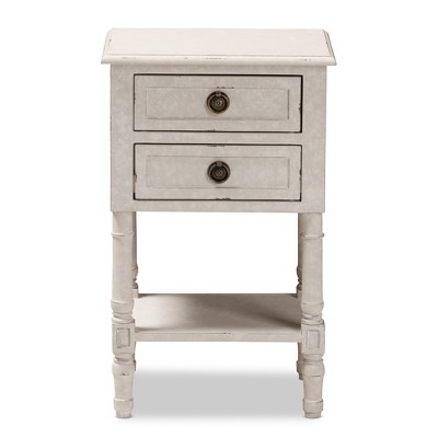 Whitewashed Farmhouse Charm 2-Drawer Nightstand with Bronze Pulls