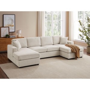3-Piece Sectional Sofa with Deep Seats and Corduroy Upholstery - 1 of 4