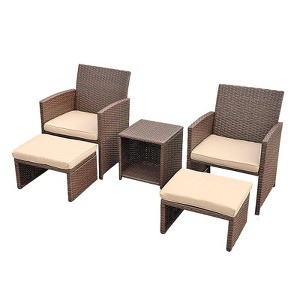 Sunsitt 5pc Outdoor Patio Chairs with Ottoman Side Storage Table Brown - 1 of 4