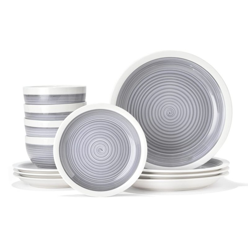 American Atelier Spiral 12 Piece Dinnerware Set - Steel Grey, 1 of 5