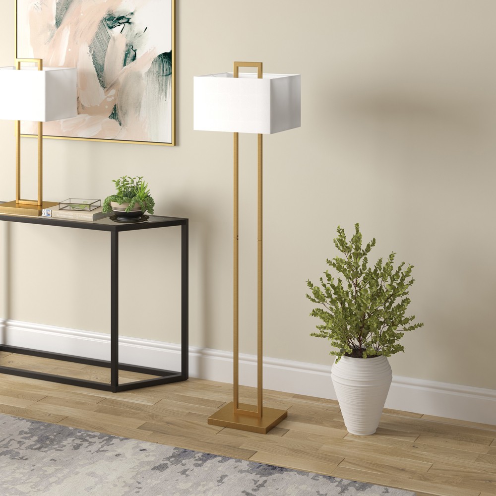 Photos - Floodlight / Street Light Hudson and Canal 68" Tall Floor Lamp with Fabric Shade Brass/White: Modern Design, UL Listed, Metal Body