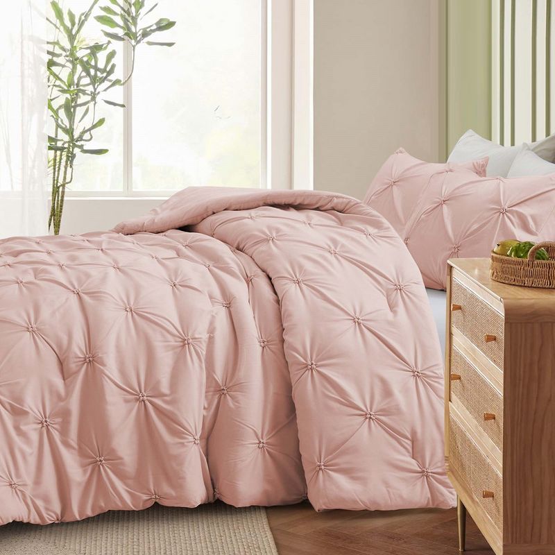 Peace Nest Pintuck Comforter Set, Bedding Set for All Season, Comforter and Pillowcases Set, Pink, 3 of 7