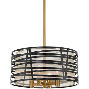 Possini Euro Design Brass Pendant Chandelier 20" Wide Industrial Black Metal Outer Organza Inner Shade 4-Light Fixture for Dining Room Kitchen Island