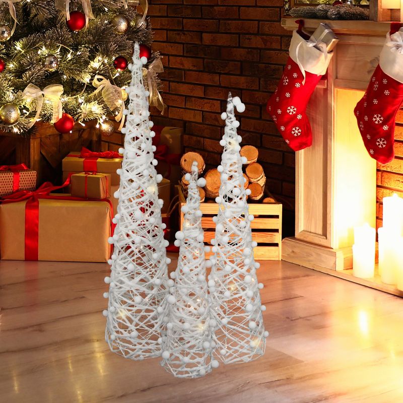 Northlight Set of 3 LED Lighted White Glittered Cone Tree Christmas Decoration 39.25", 2 of 5