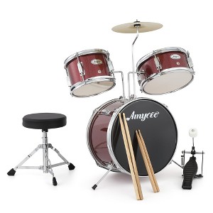 Drum Set, 1 Wood/Metal AD-150 Three Drums Set,Includes Bass Drum, 2 Toms, Cymbal, Drum Sticks, Bass Pedal and Stool,Percussion Musical Instrument Gift - 1 of 4