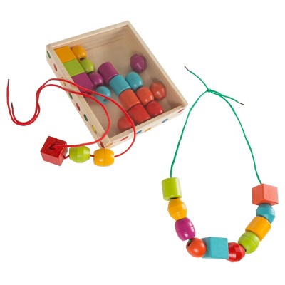 Kids Bead and String Lacing Toy-Set with 30 Wooden Beads, 2 Strings, and Storage Box-Fun and Creative STEM Activity for Preschoolers by Toy Time