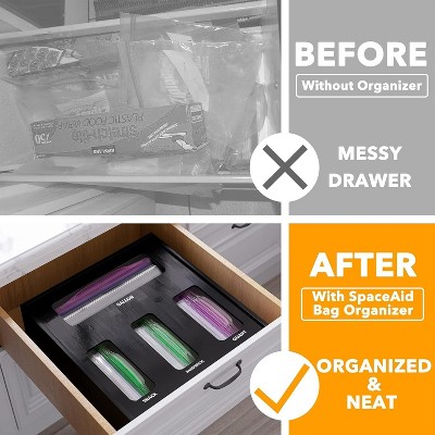 Black Bamboo Kitchen Drawer Bag Storage Organizer with 4 Slots
