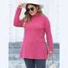 Coolmee Women Plus Size High Neck Long Sleeve Slim-Fit Striped Slit Midi Tops - 2 of 4