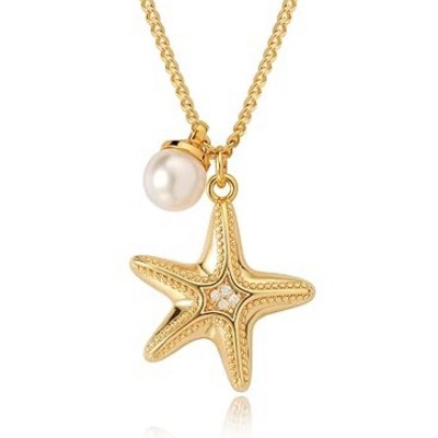 Attop Gold Starfish Necklace 14K Gold Plated Shell Conch Ocean Pendant Necklace for Women Beach Summer Jewelry