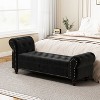 TiramisuBest 64.5" Velvet Storage Bed Bench - Tufted Chaise Lounge with Antique Nails, Khaki - 3 of 4