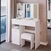 VYNXARIA 37" Middle Size Left Drawer Desktop Vanity Table&Cushioned Stool,Extra Large Right sliding mirror,Suitable For Large Space,White - 3 of 4