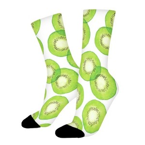 Watercolor Green Kiwi Women Printed Crew Socks Funny Funky Socks Soft Polyester Novelty Gifts for Artists Men - 1 of 1