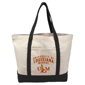 University Of Louisiana Monroe Primary Logo Canvas Tote Bag With External Pocket, Reusable Shoulder Bag for Shopping, School, Beach - 1 of 4