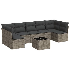 vidaXL Garden Sofa Set Grey PE Rattan Large Adjustable Feet - 1 of 4