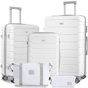 Romswi 5 Piece Luggage Set Carry-On 20 24 28 inch Suitcase Duffel Bag Toiletary Bag Travel Lightweight Hardside Luggage TSA Lock Cup Holder White - 1 of 4