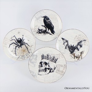 Gothic Elegance Set of 4 Plates with Real Gold Trim, Halloween Tableware Collection for Salad, Dessert, Appetizer, and Side Plates| OrnamentallyYou - 1 of 4