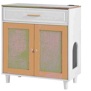 Akoasm Furniture Style Cat Litter Box & House With Sisal Scratching Door, Charging Socket - 1 of 4
