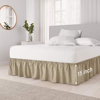 Bed Skirt Polyester Wrap Around Dust Ruffle 15 Inch Drop White King:200 x  203cm