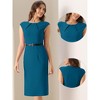 INSPIRE CHIC Women's Elegant Business Round Neck Belted Cap Sleeve Work Sheath Dresses - 2 of 4