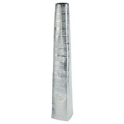 HomeRoots 48" Silver Striped Tapered Ceramic Floor Vase
