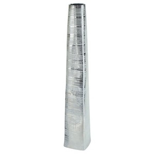 HomeRoots 48" Silver Striped Tapered Ceramic Floor Vase - 1 of 4