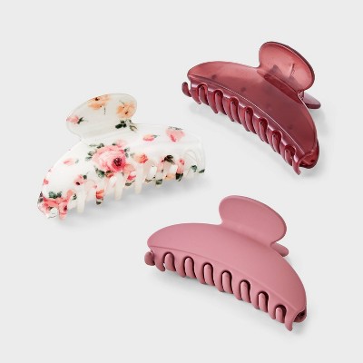Half Moon Claw Hair Clip Set 3pc - Wild Fable™ Pink/White: Hair Styling Accessories for All Hair Types, Floral & Solid Patterns